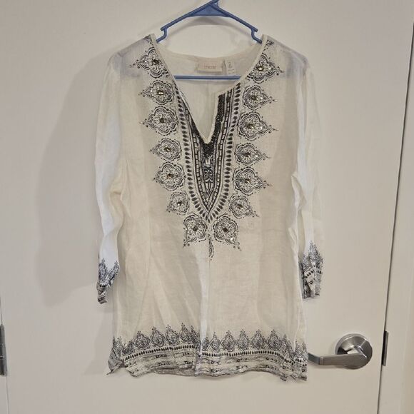 Chico's Tops - Chico's Linen Beaded Tunic